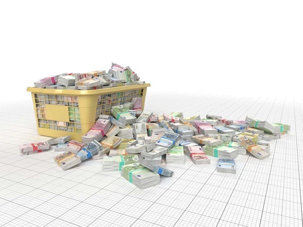 Euro Money Banknote piled in Basket Low-poly 3D model_2