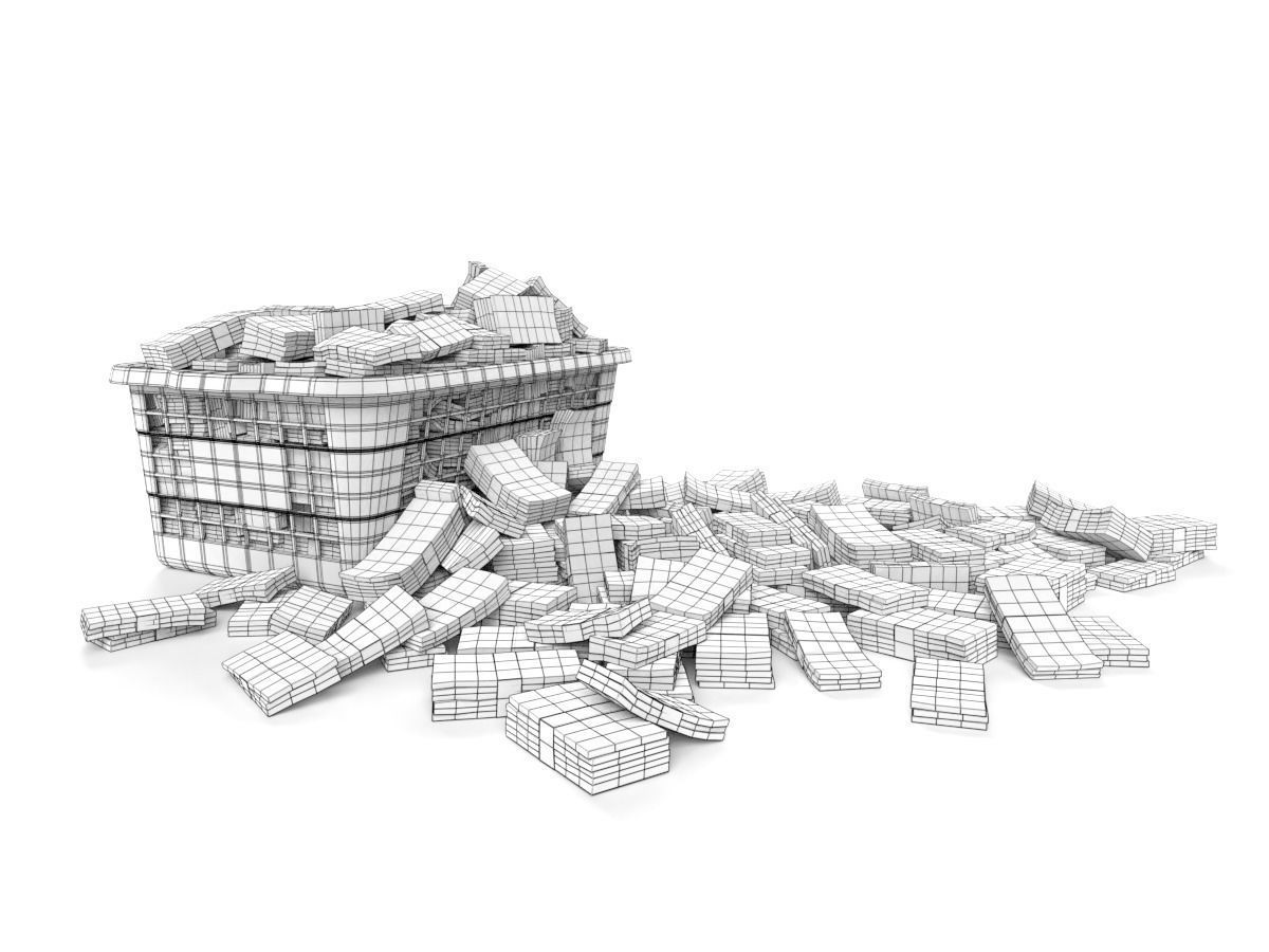 Euro Money Banknote piled in Basket Low-poly 3D model_9