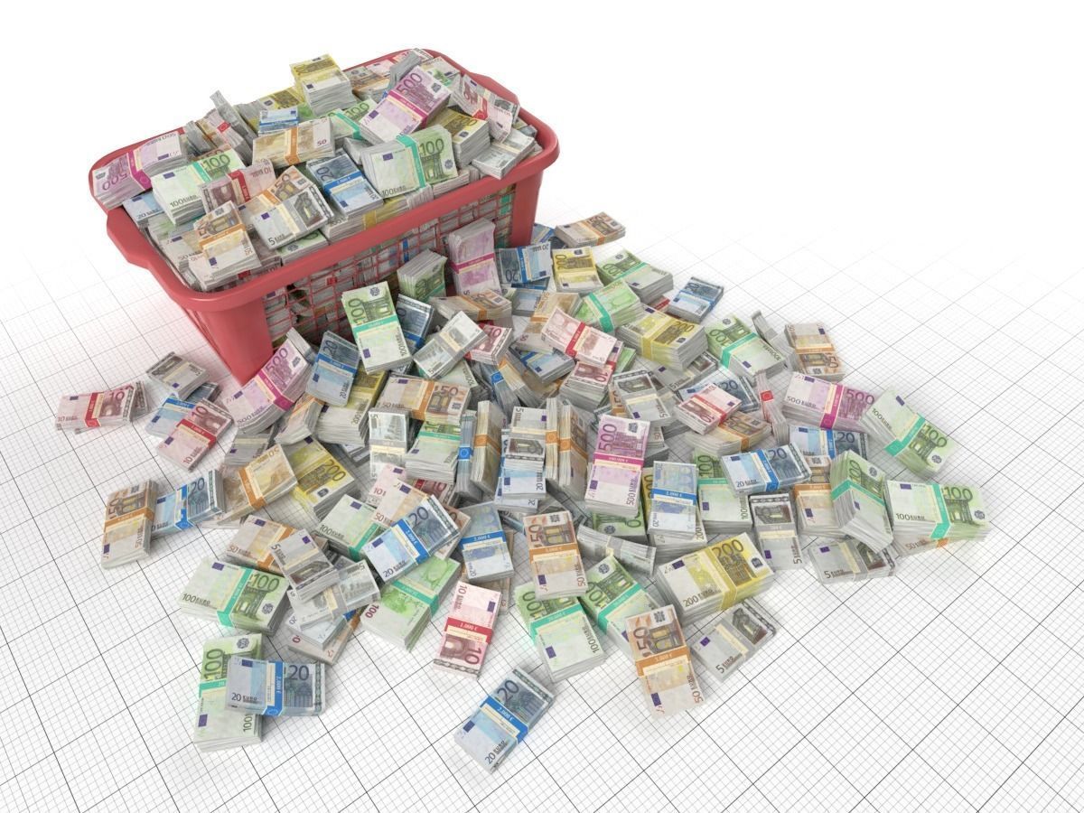 Euro Money Banknote piled in Basket Low-poly 3D model_5