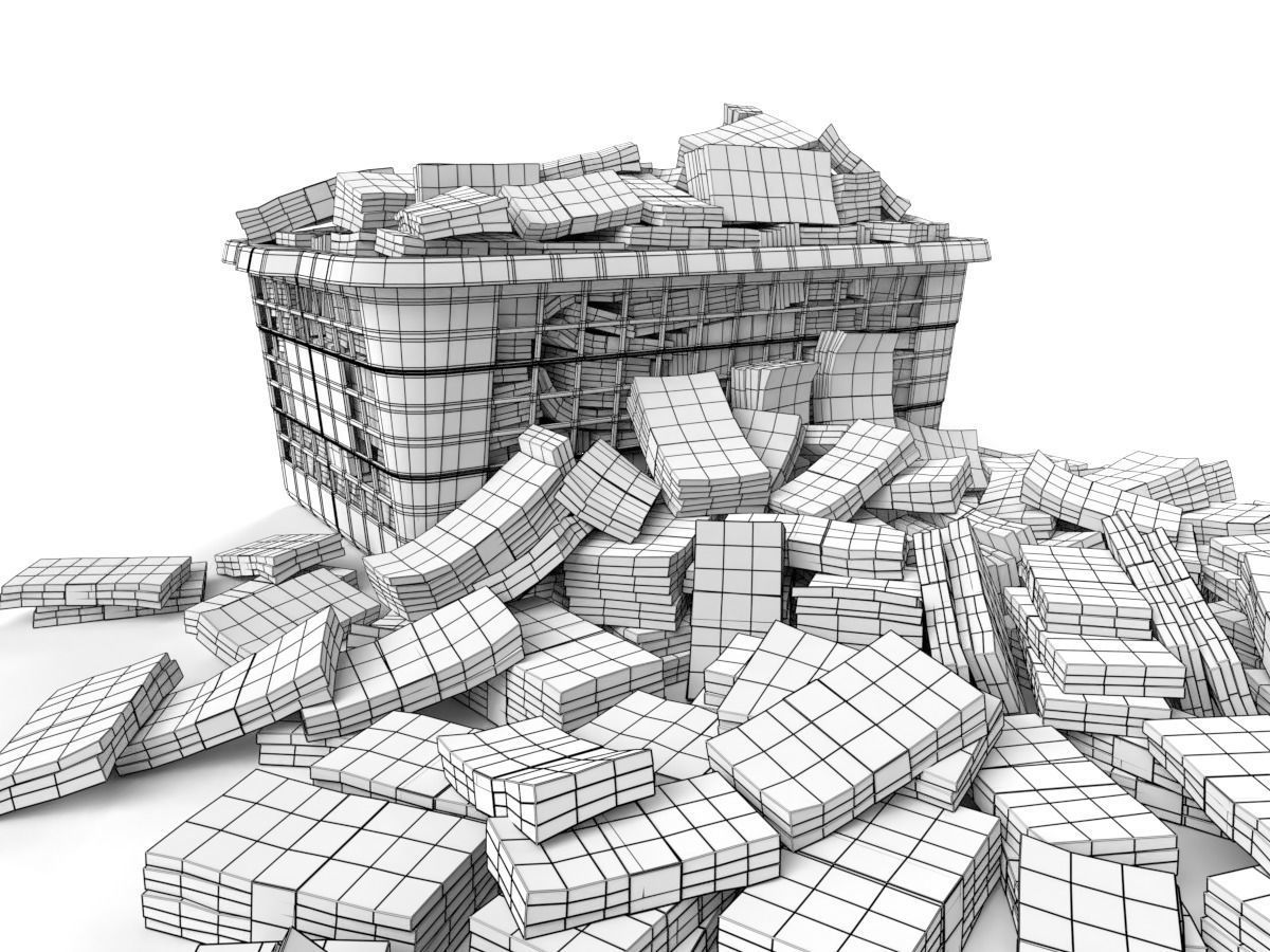 Euro Money Banknote piled in Basket Low-poly 3D model_7