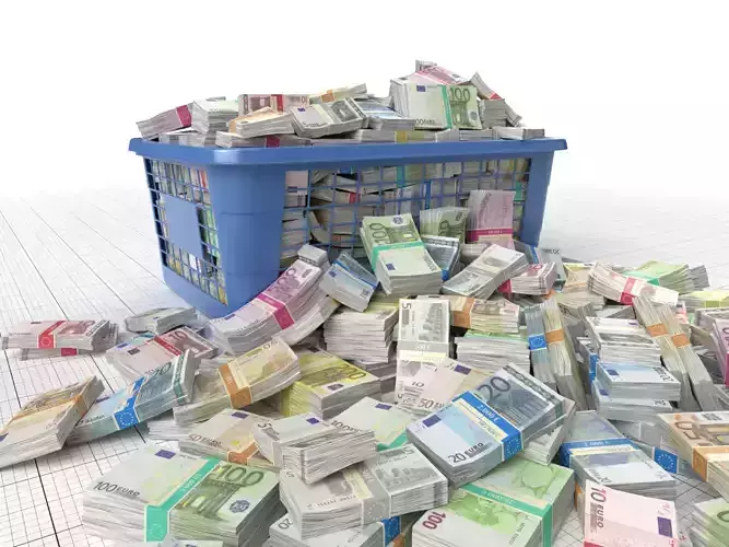 Euro Money Banknote piled in Basket Low-poly 3D model