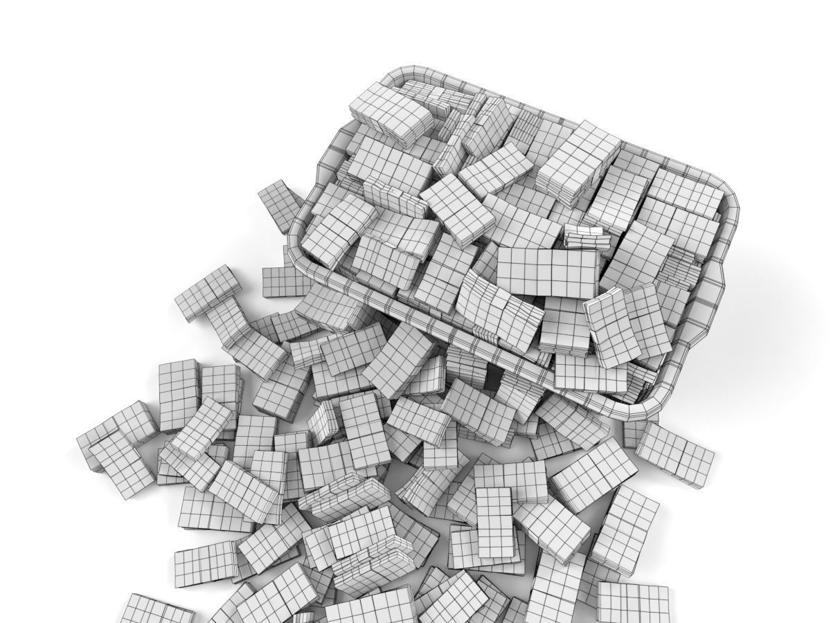 Euro Money Banknote piled in Basket Low-poly 3D model_13