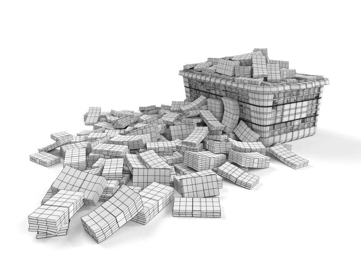 Euro Money Banknote piled in Basket Low-poly 3D model_10