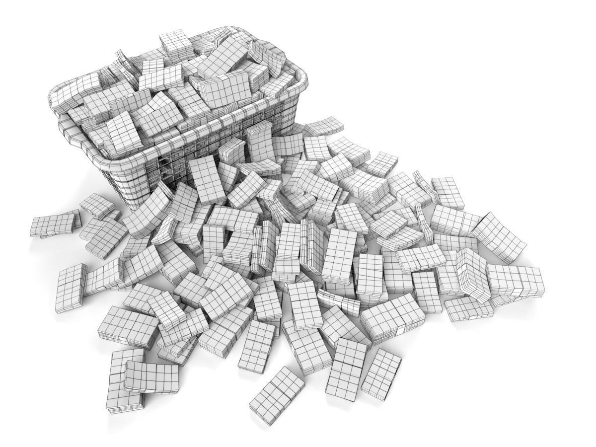 Euro Money Banknote piled in Basket Low-poly 3D model_12