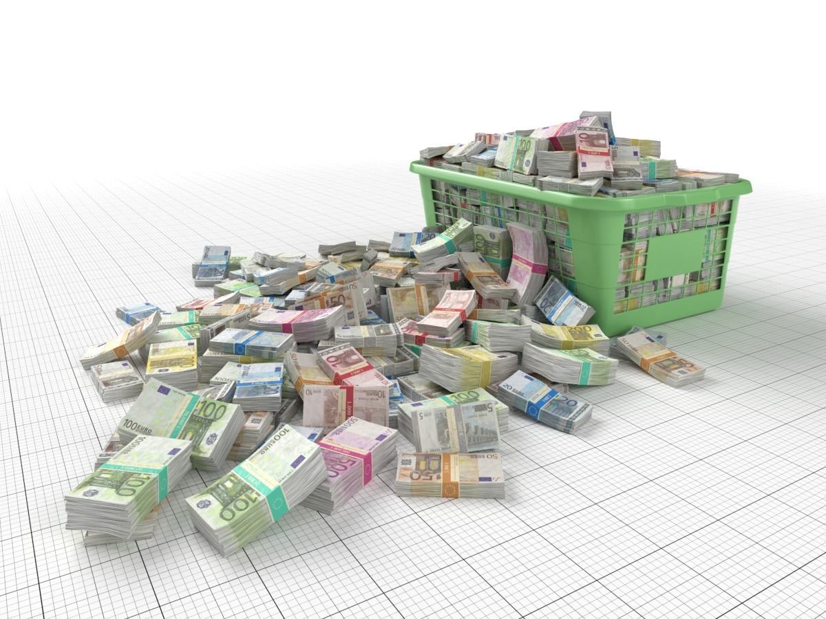 Euro Money Banknote piled in Basket Low-poly 3D model_3