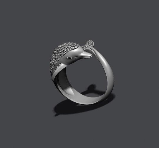 Dolphin ring with gems 3D print model_7