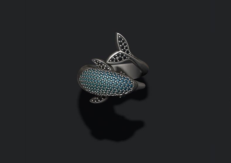 Dolphin ring with gems 3D print model_3