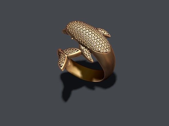 Dolphin ring with gems 3D print model_6