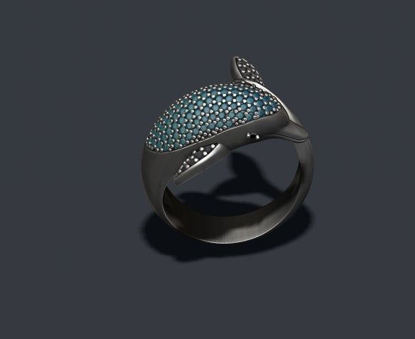 Dolphin ring with gems 3D print model_1