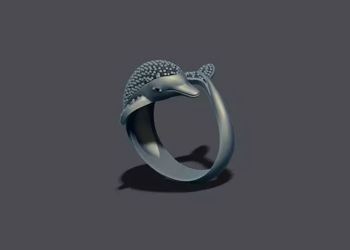 Dolphin ring with gems 3D print model_0