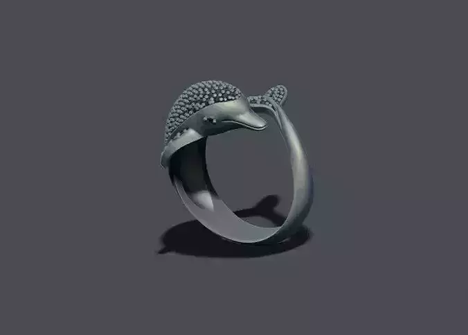 Dolphin ring with gems 3D print model