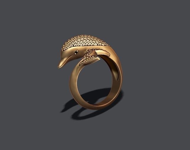 Dolphin ring with gems 3D print model_5