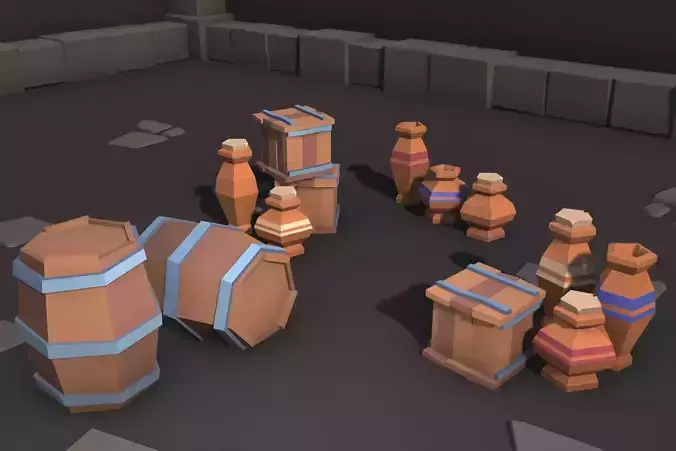 Lowpoly Stylized Destructible Crates - Barrels - Jars