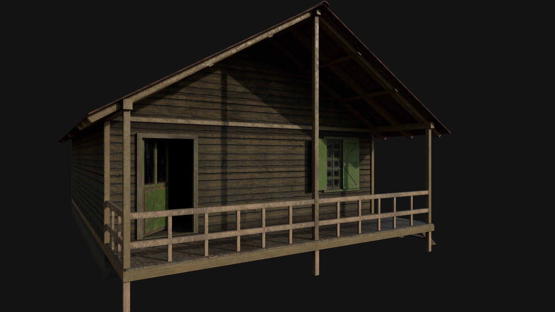 Wood Cabin Low-poly 3D model_1