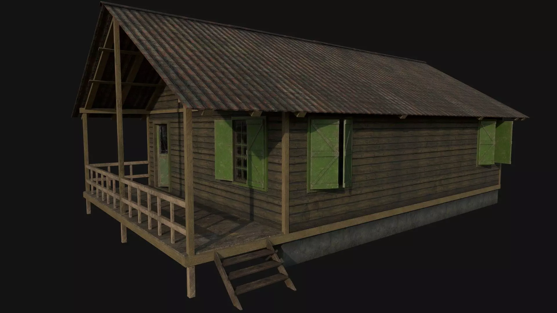 Wood Cabin Low-poly 3D model_0