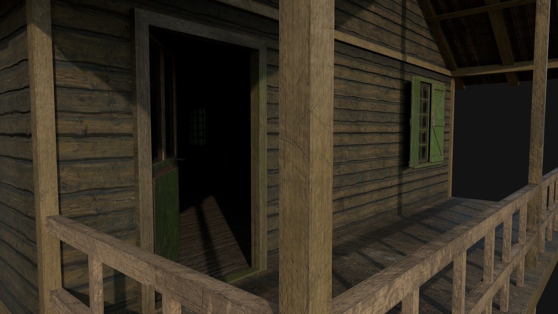 Wood Cabin Low-poly 3D model_3