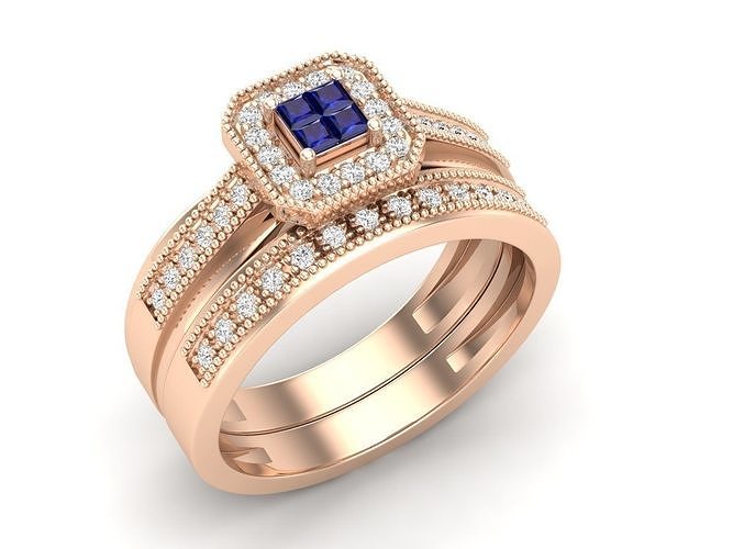 Diamond jewelry ring and band for woman 3D print model