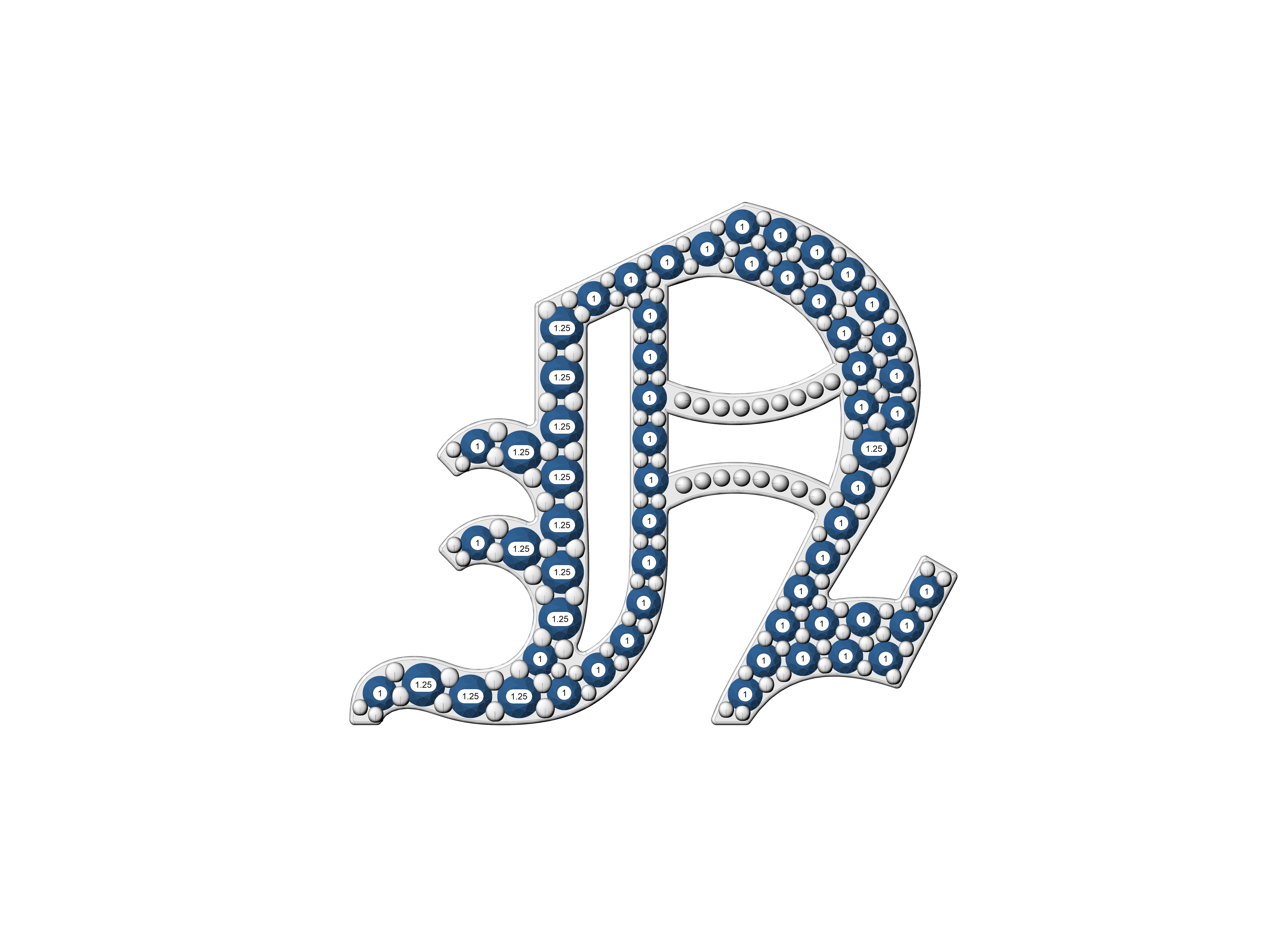 Old English N stone and solid V 2 3D print model_5