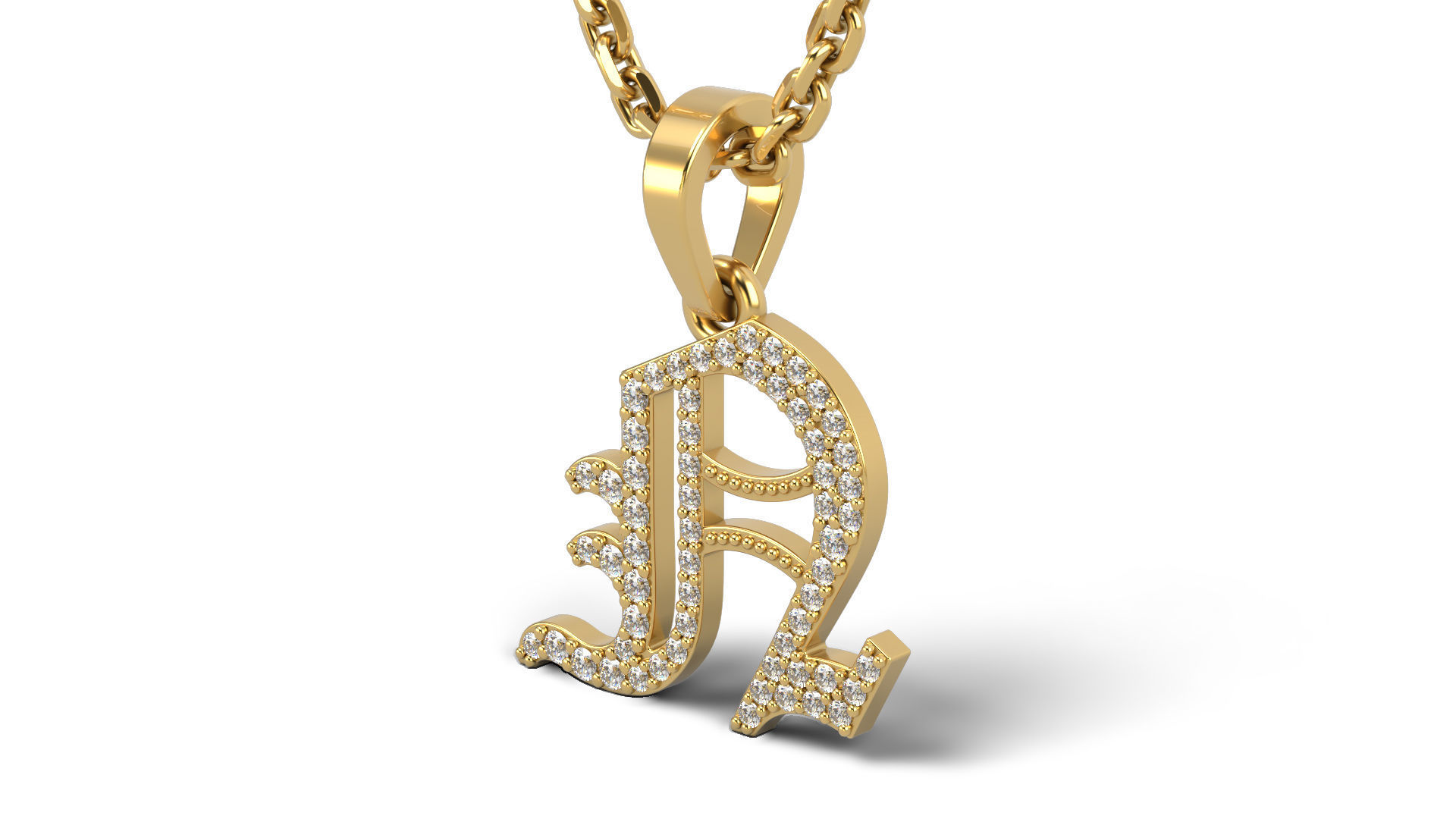 Old English N stone and solid V 2 3D print model_1