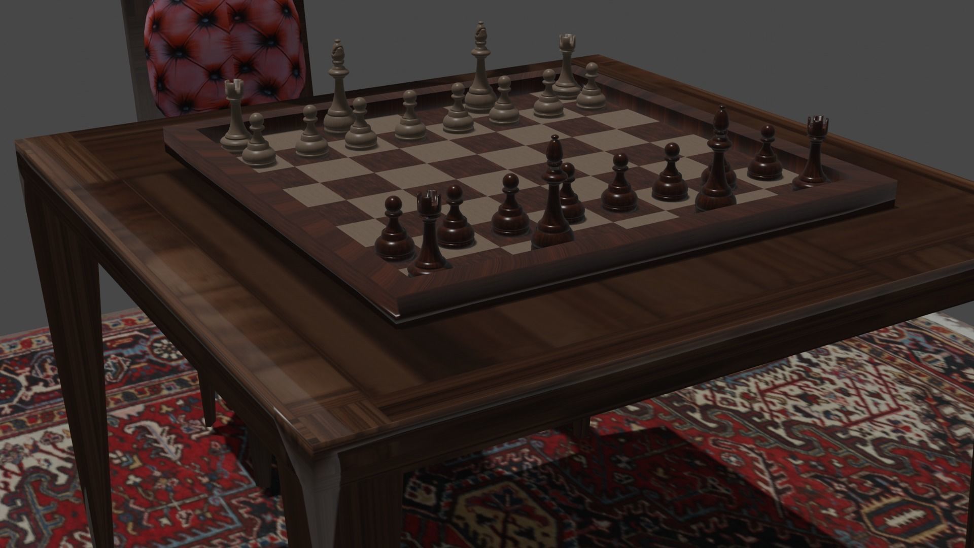 Chess Set Wooden 3D model_3