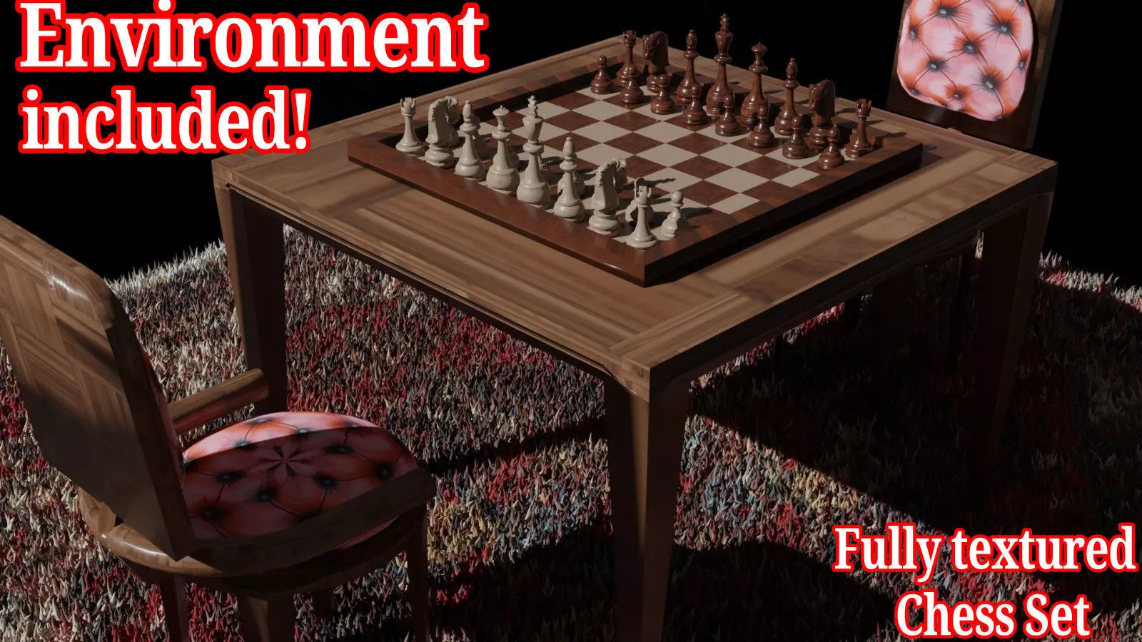 Chess Set Wooden 3D model_0