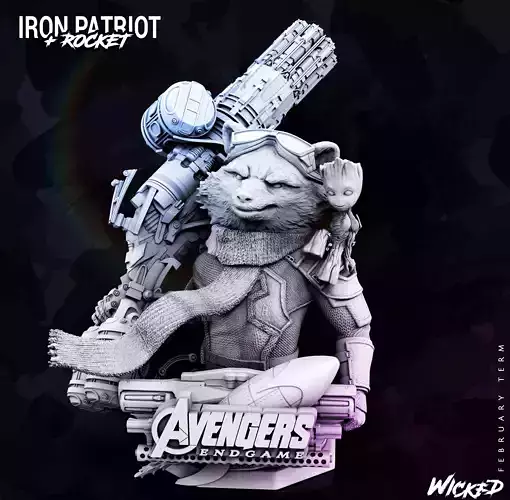 Wicked Marvel Avengers Endgame Rocket Racoon Bust STLs