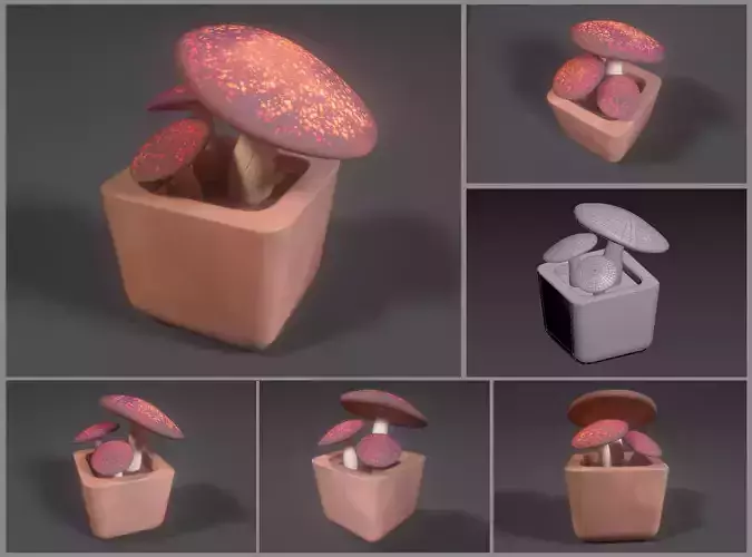Low-poly stylized glowing mushroom pot Low-poly 3D model