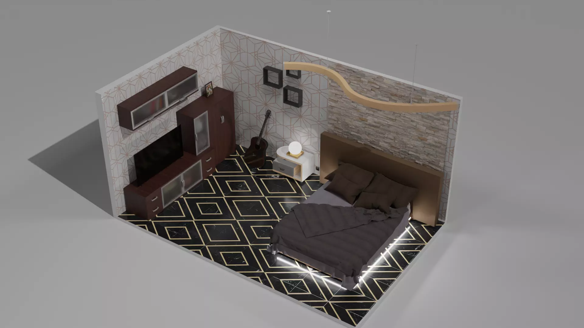Stylized Bedroom Low-poly 3d model FREE Free 3D model