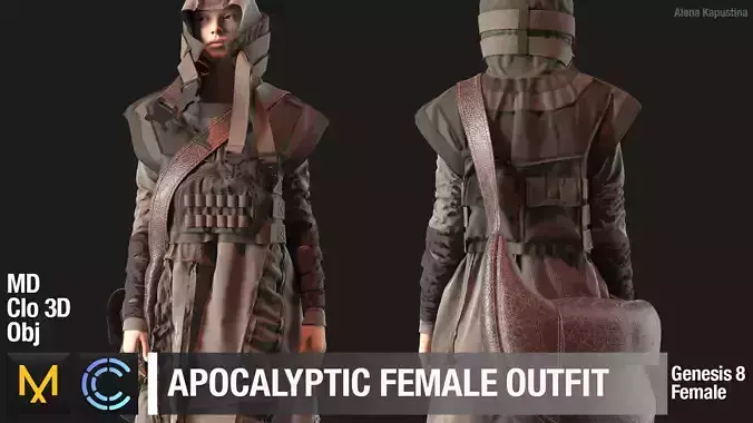 Apocalyptic female outfit  Marvelous Designer project 3D model