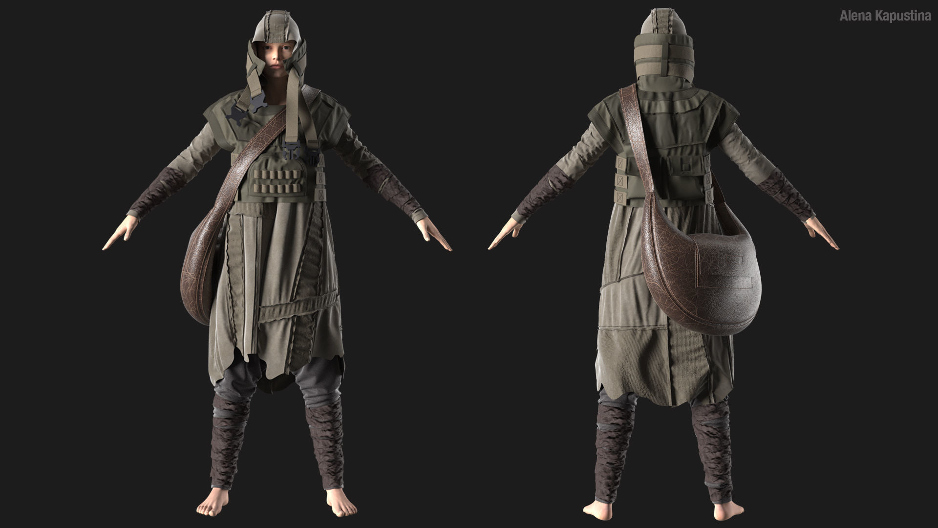 Apocalyptic female outfit  Marvelous Designer project 3D model_1