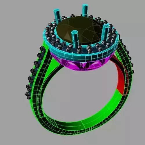 PAVE ring Oval gem model Anello con pietra ovale  Pave Nc11 3D print model