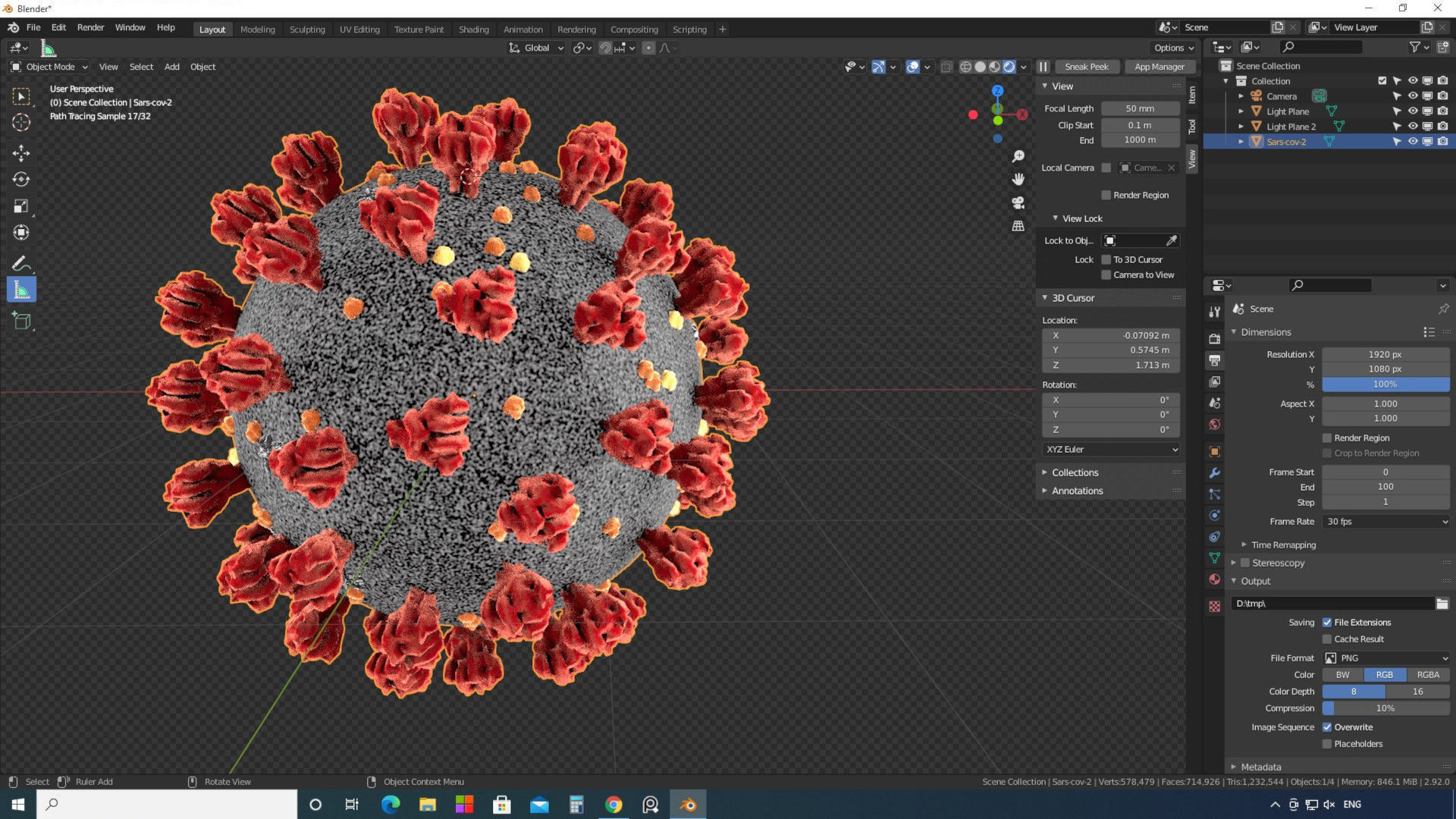 Realistic 3d model of the sars-cov-2 covid-19 virus cell 3D model_7