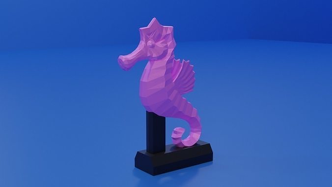 Low-poly cartoon seahorse 3D print model
