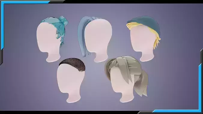 Base Stylized Haircuts 51-55 Low-poly 3D model