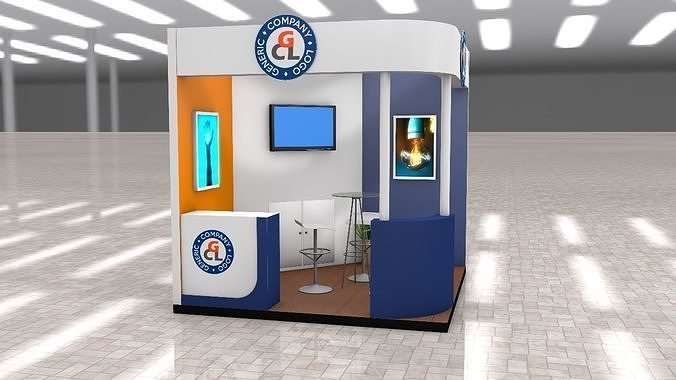Exhibition Stand Booth stall 3x3m Height 300cm 2 Sides Open 3D model