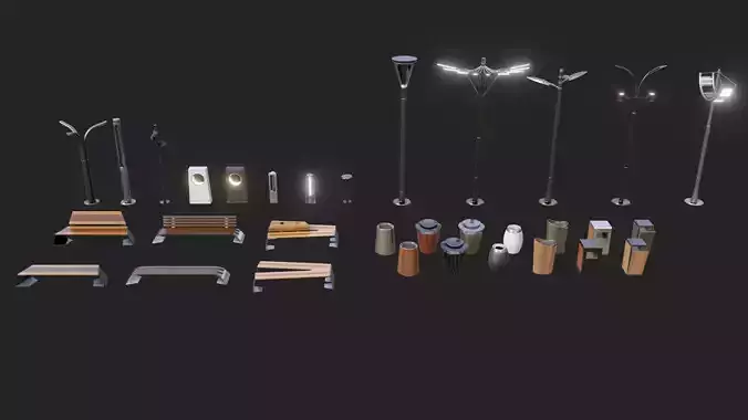Modern Street Objects Asset Pack 3D model