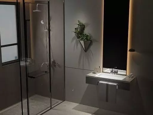 bathroom modern with glass shower stall and sink Free 3D model