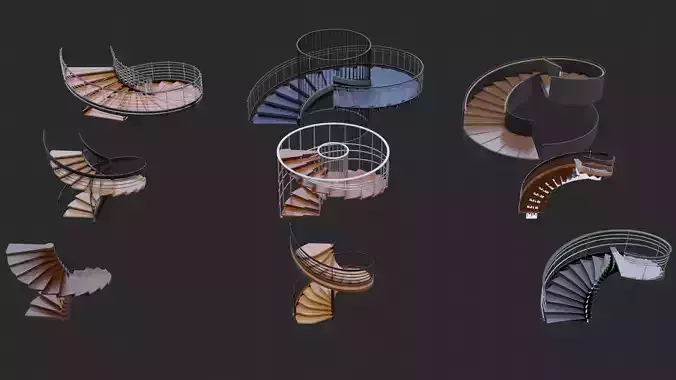 Modern Spiral Stairs Asset Pack 3D model
