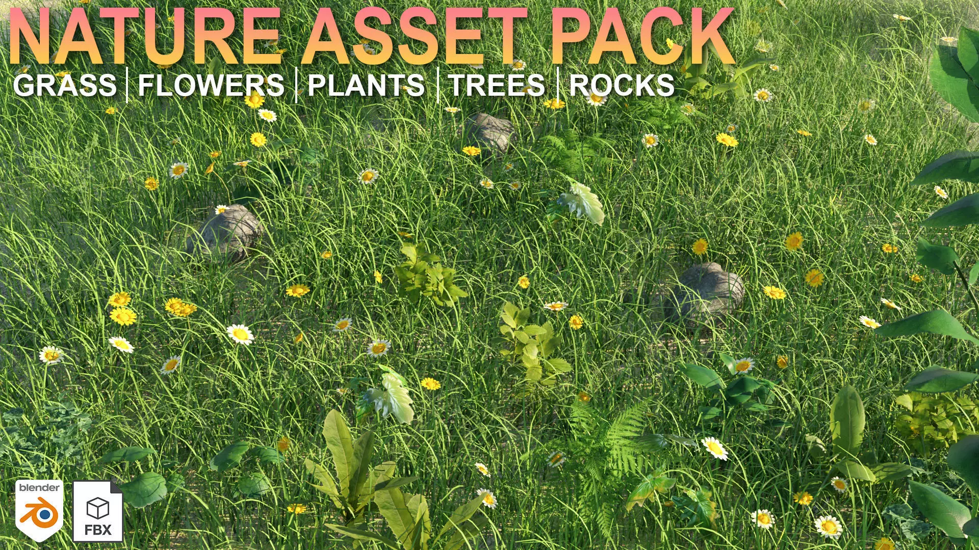 Nature Asset Pack Grass Plants and Flowers 3D model_0
