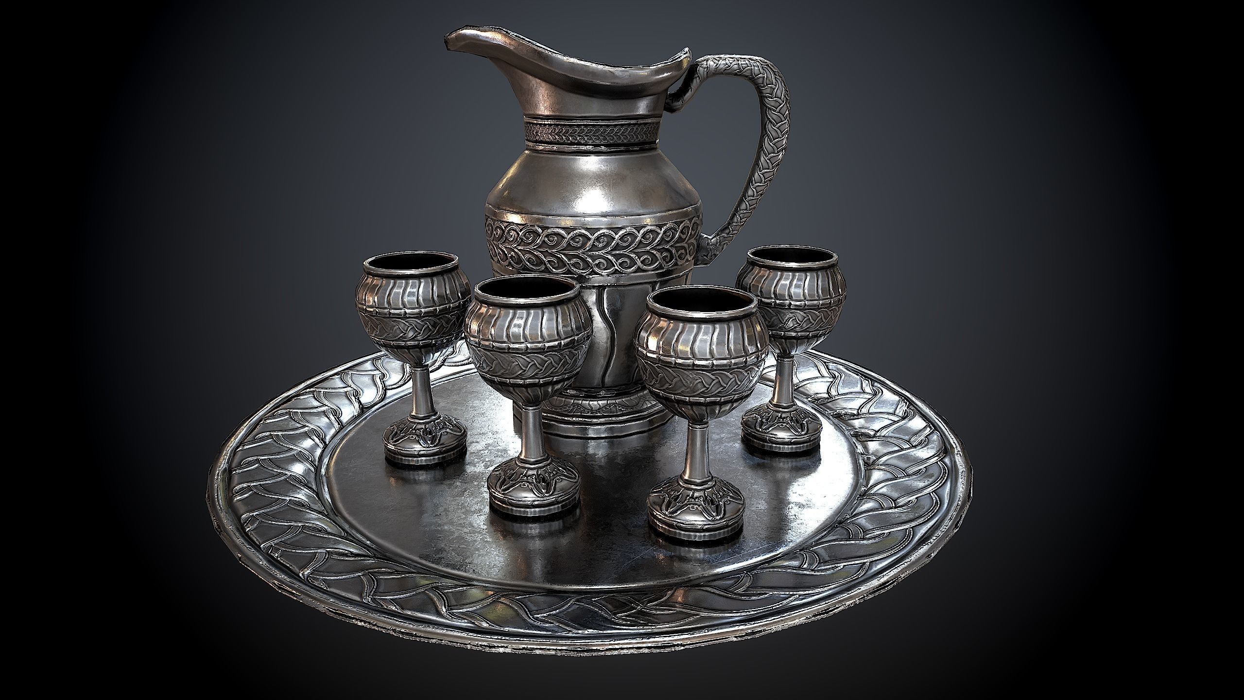 Silver wine set Low-poly 3D model_1
