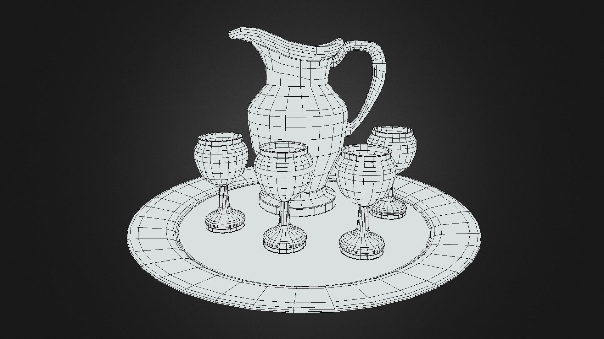 Silver wine set Low-poly 3D model_4