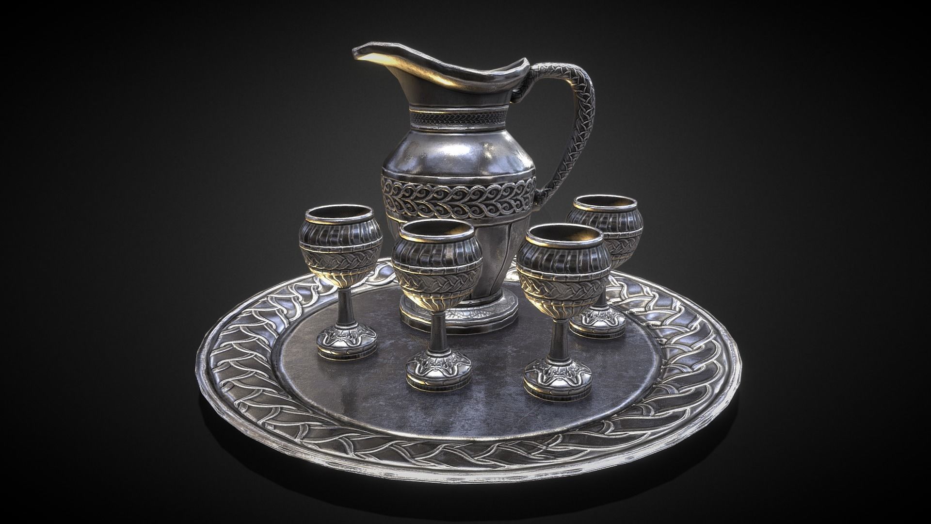 Silver wine set Low-poly 3D model_3