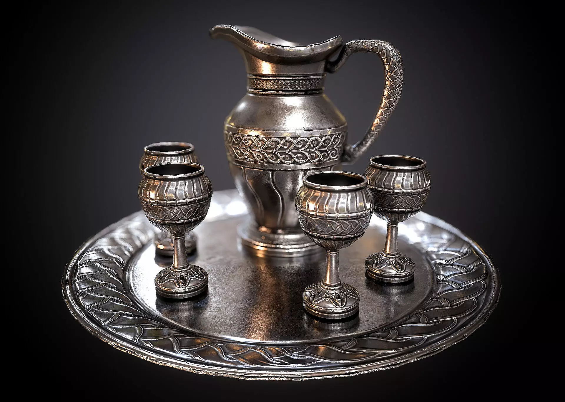 Silver wine set Low-poly 3D model_0