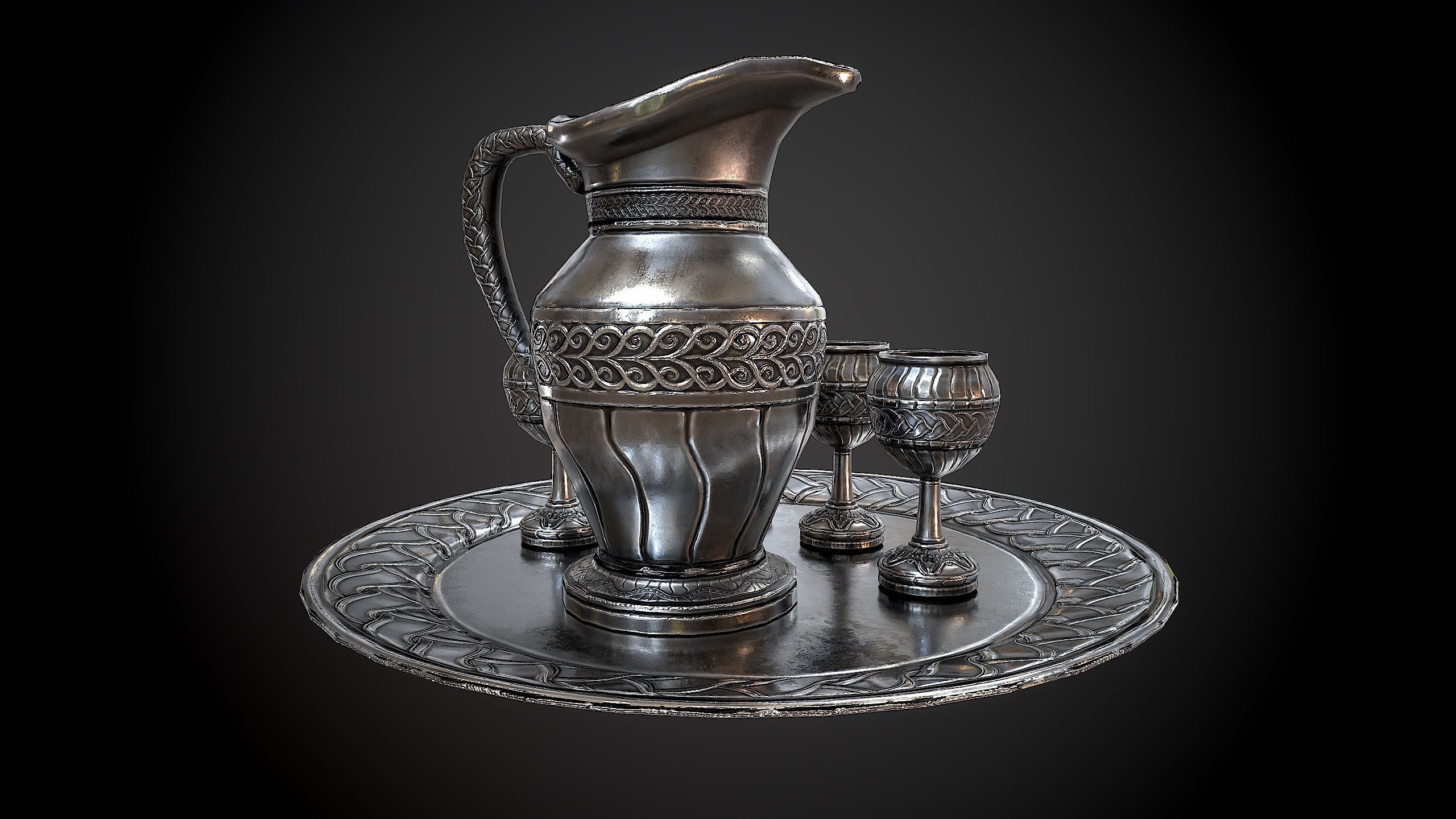 Silver wine set Low-poly 3D model_2