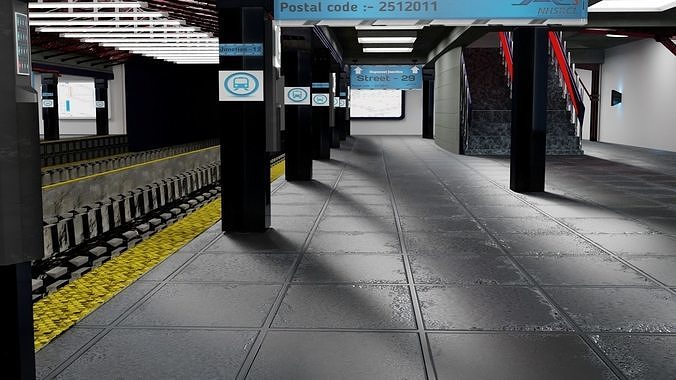 Subway station with empty platform Low-poly 3D model
