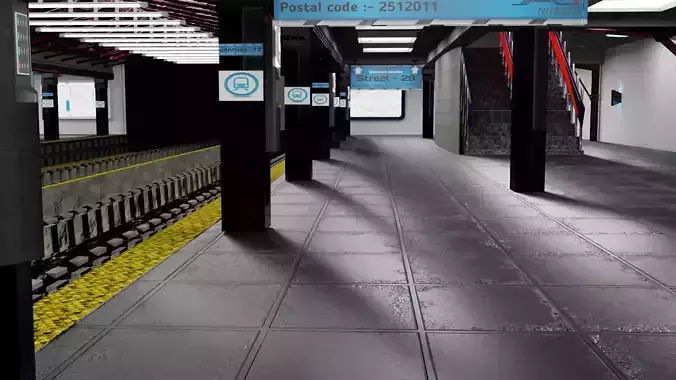 Subway station with empty platform Low-poly 3D model