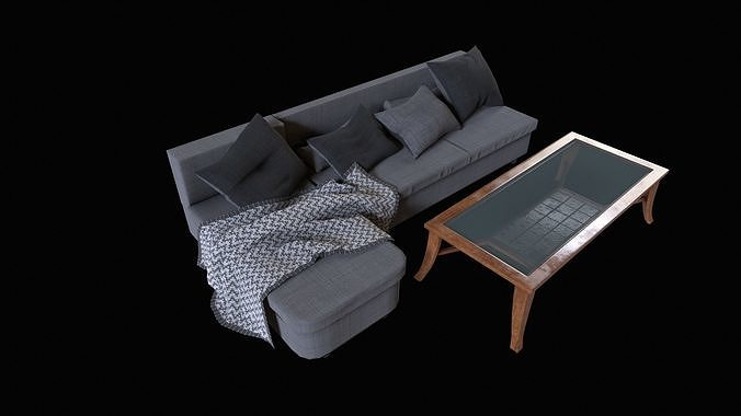 Sofa with Pillows and Coffee Table Low-poly 3D model