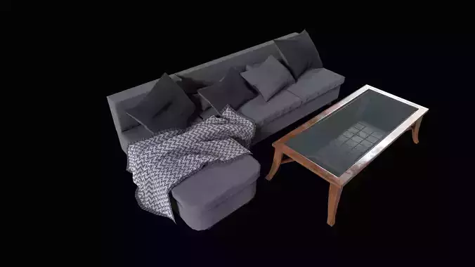 Sofa with Pillows and Coffee Table