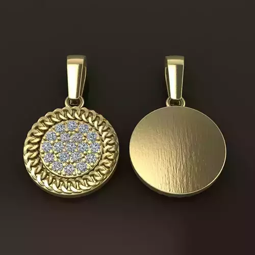 Cuban Link Round Diamond Cluster Frame Pendant 15MM Diameter