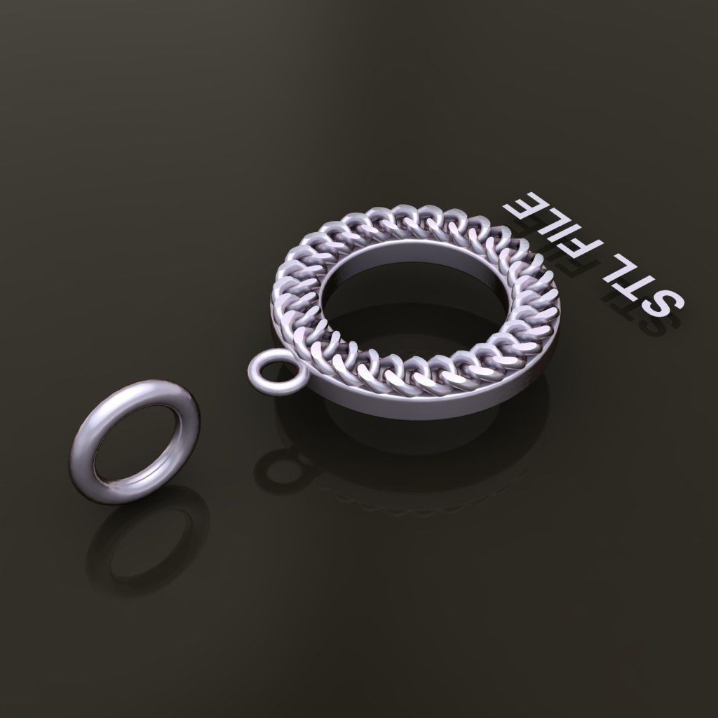 Cuban Link Round Hollow Halo Frame Pendant 15MM Diameter 3D print model_6